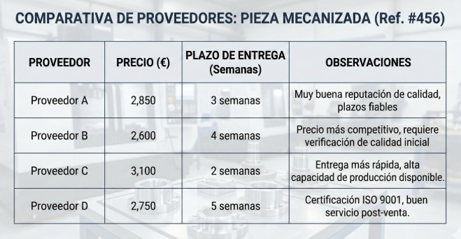 Comparativa proveedores
